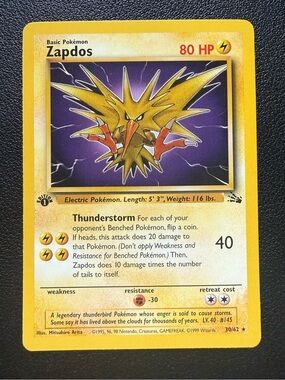 Pokemon - 1st Edition Zapdos 30/62 Rare Fossil Pokemon Card